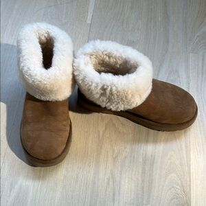 UGG Tan and Cream Plush Slippers